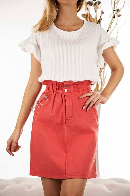 юбка-карандаш на резинке застежка на кнопках легкая летняя юбка изысканный образ коралловый цвет спортивный стиль